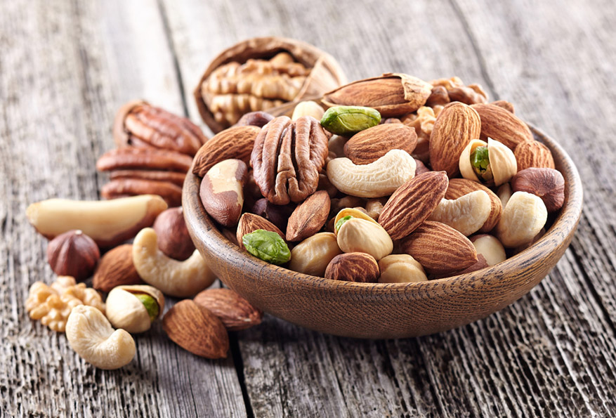 nuts mix in a wooden plate