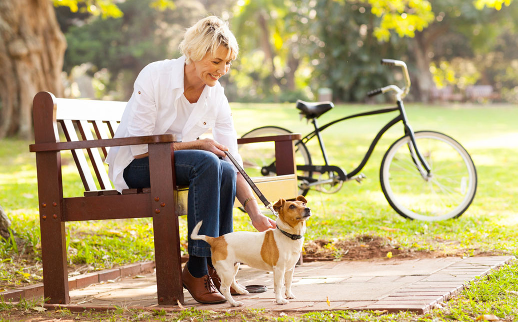 Woman petting dog